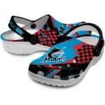 Miami Marlins Clogs – Custom Checkered Streaks Blue Black 1