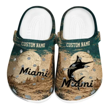 Miami Marlins Clogs - Customized Cracked Landscape Fir Green Beige