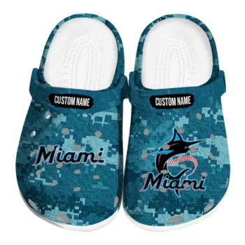 Miami Marlins Clogs - Customized Digital Camo Blue