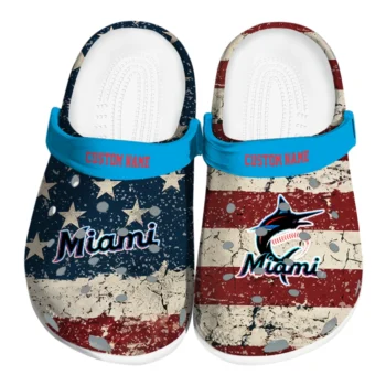 Miami Marlins Clogs - Customized Distressed Stripes Blue Red Blue