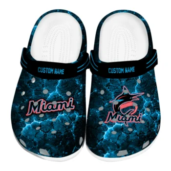 Miami Marlins Clogs - Personalized Cracked Energy Blue Black