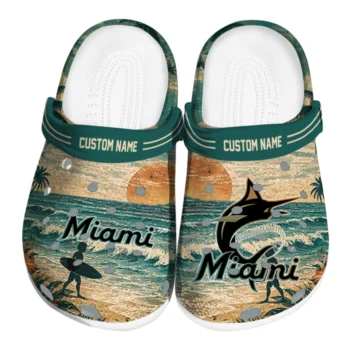 Miami Marlins Clogs - Personalized Wave Scene Fir Green