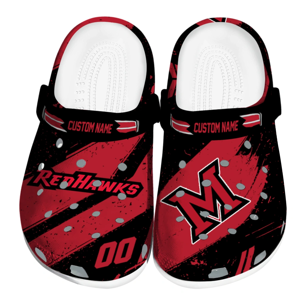 Miami RedHawks Clogs - Personalized Checkered Streaks Red Black 1 miami redhawks clog custom checkered streaks red black best selling