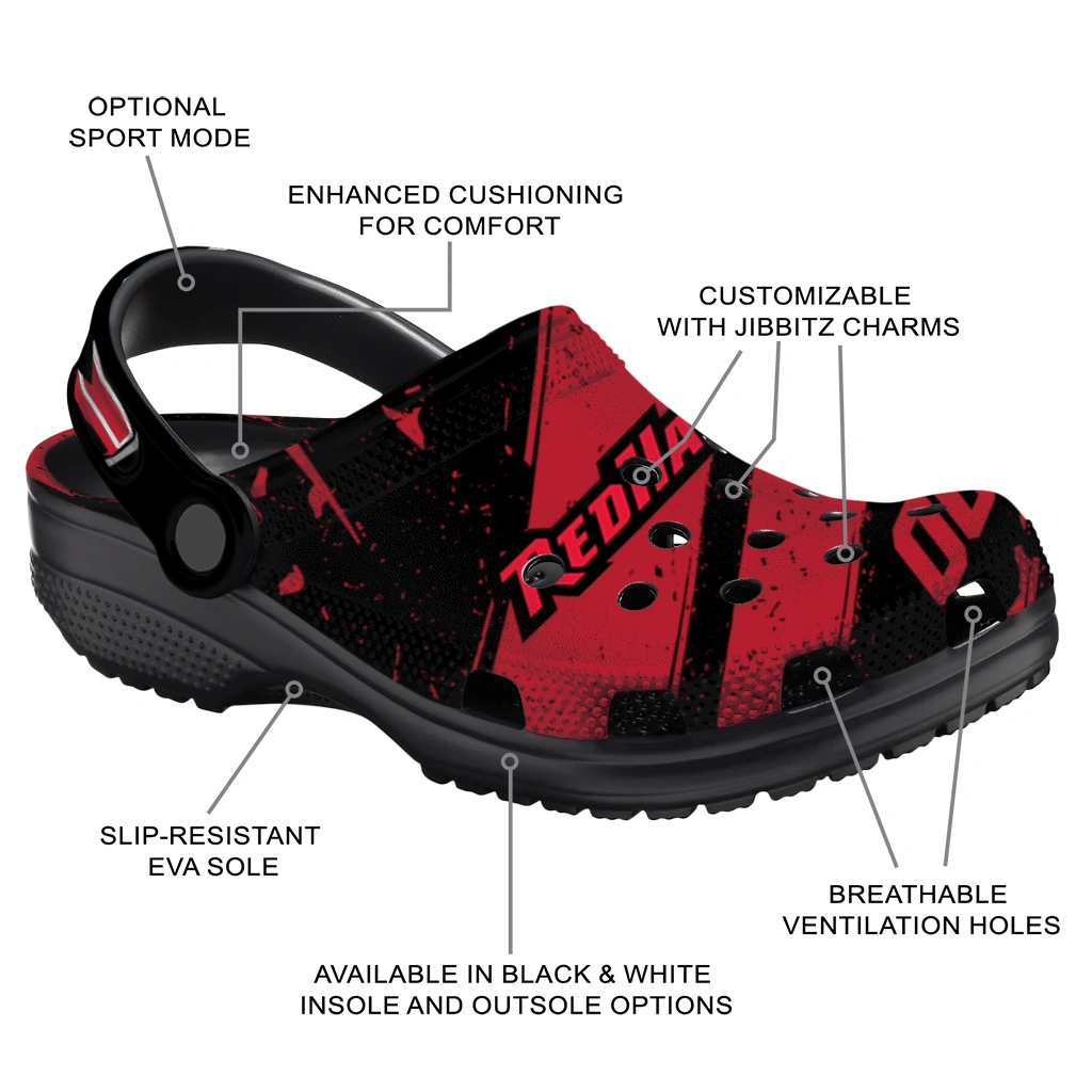 Miami RedHawks Clogs - Personalized Checkered Streaks Red Black 5