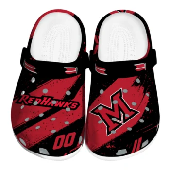 Miami RedHawks Clogs - Personalized Checkered Streaks Red Black