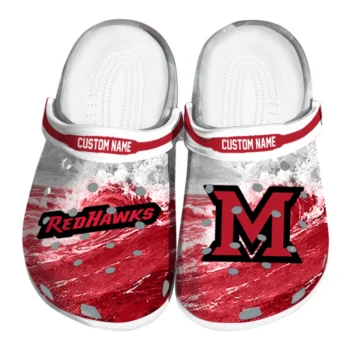 Miami RedHawks Clogs - Personalized Wave Swirl Red White
