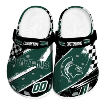 Michigan State Spartans Clogs - Custom Checkered Streaks Green Black
