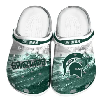 Michigan State Spartans Clogs - Custom Wave Swirl Green White
