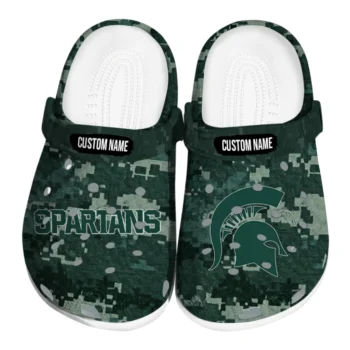 Michigan State Spartans Clogs - Customized Digital Camo Green