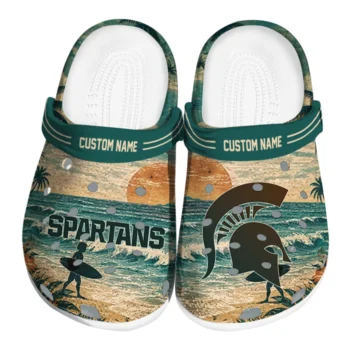 Michigan State Spartans Clogs - Personalized Wave Scene Fir Green