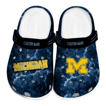Michigan Wolverines Clogs - Custom Cracked Energy Blue Black