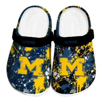 Michigan Wolverines Clogs - Custom Splatter Splash Blue Black