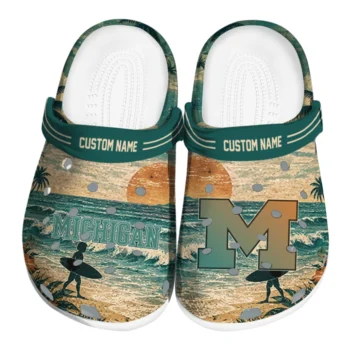 Michigan Wolverines Clogs - Custom Wave Scene Fir Green