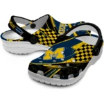 michigan-wolverines-clog-customized-checkered-streaks-blue-black-best-selling.webp