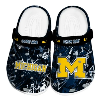 Michigan Wolverines Clogs - Customized Graffiti Burst Blue Black