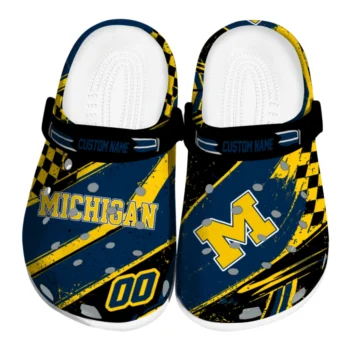 Michigan Wolverines Clogs - Customized Checkered Streaks Blue Black