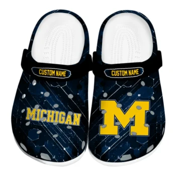 Michigan Wolverines Clogs - Personalized Circuit Geometry Blue Black