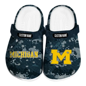 Michigan Wolverines Clogs - Personalized Digital Camo Blue