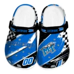 Middle Tennessee Blue Raiders Clogs - Customized Checkered Streaks Blue Black 1 Middle Tennessee Blue Raiders Clogs – Customized Checkered Streaks Blue Black 1