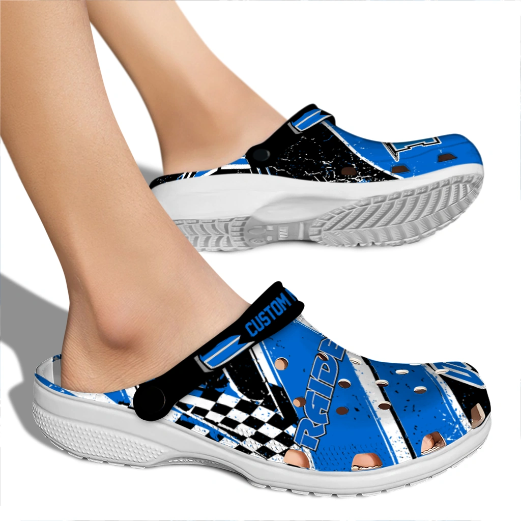 Middle Tennessee Blue Raiders Clogs - Customized Checkered Streaks Blue Black 2