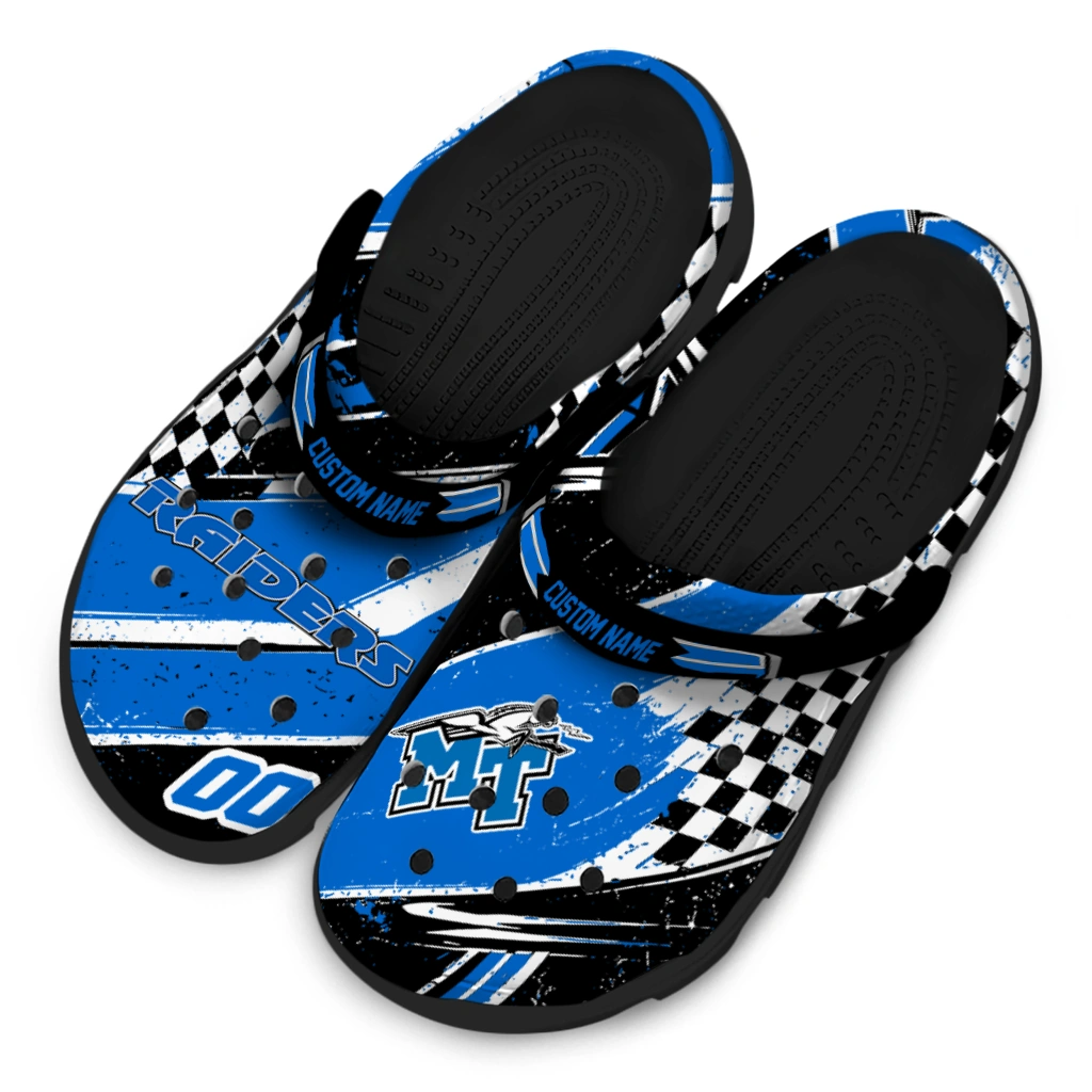 Middle Tennessee Blue Raiders Clogs - Customized Checkered Streaks Blue Black 4