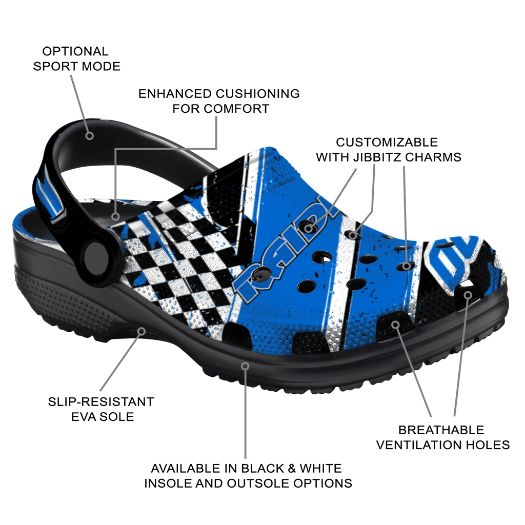 Middle Tennessee Blue Raiders Clogs - Personalized Circuit Geometry Blue Black 5
