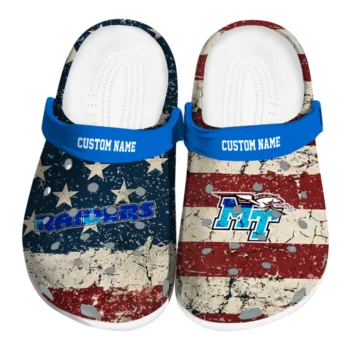 Middle Tennessee Blue Raiders Clogs - Personalized Distressed Stripes Blue Red Blue