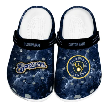 Milwaukee Brewers Clogs - Custom Cracked Energy Navy Blue Black