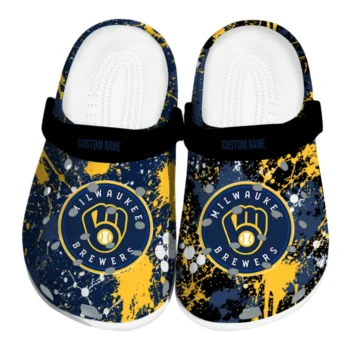 Milwaukee Brewers Clogs - Custom Splatter Splash Navy Blue Black