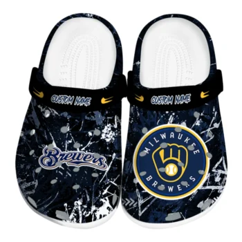 Milwaukee Brewers Clogs - Customized Graffiti Burst Navy Blue Black