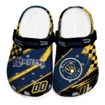 Milwaukee Brewers Clogs - Customized Checkered Streaks Navy Blue Black 1 Milwaukee Brewers Clogs – Customized Checkered Streaks Navy Blue Black 1