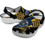Milwaukee Brewers Clogs – Personalized Circuit Geometry Navy Blue Black 1