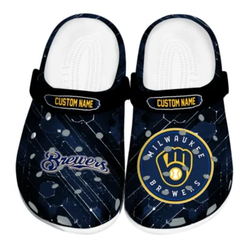 Milwaukee Brewers Clogs - Personalized Circuit Geometry Navy Blue Black