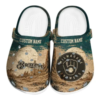 Milwaukee Brewers Clogs - Personalized Cracked Landscape Fir Green Beige