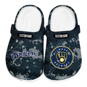 Milwaukee Brewers Clogs - Personalized Digital Camo Navy Blue
