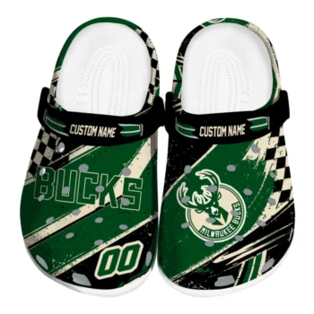 Milwaukee Bucks Clogs - Customized Checkered Streaks Green Black