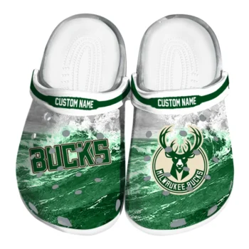 Milwaukee Bucks Clogs - Customized Wave Swirl Green White