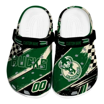 Milwaukee Bucks Clogs - Customized Checkered Streaks Green Black