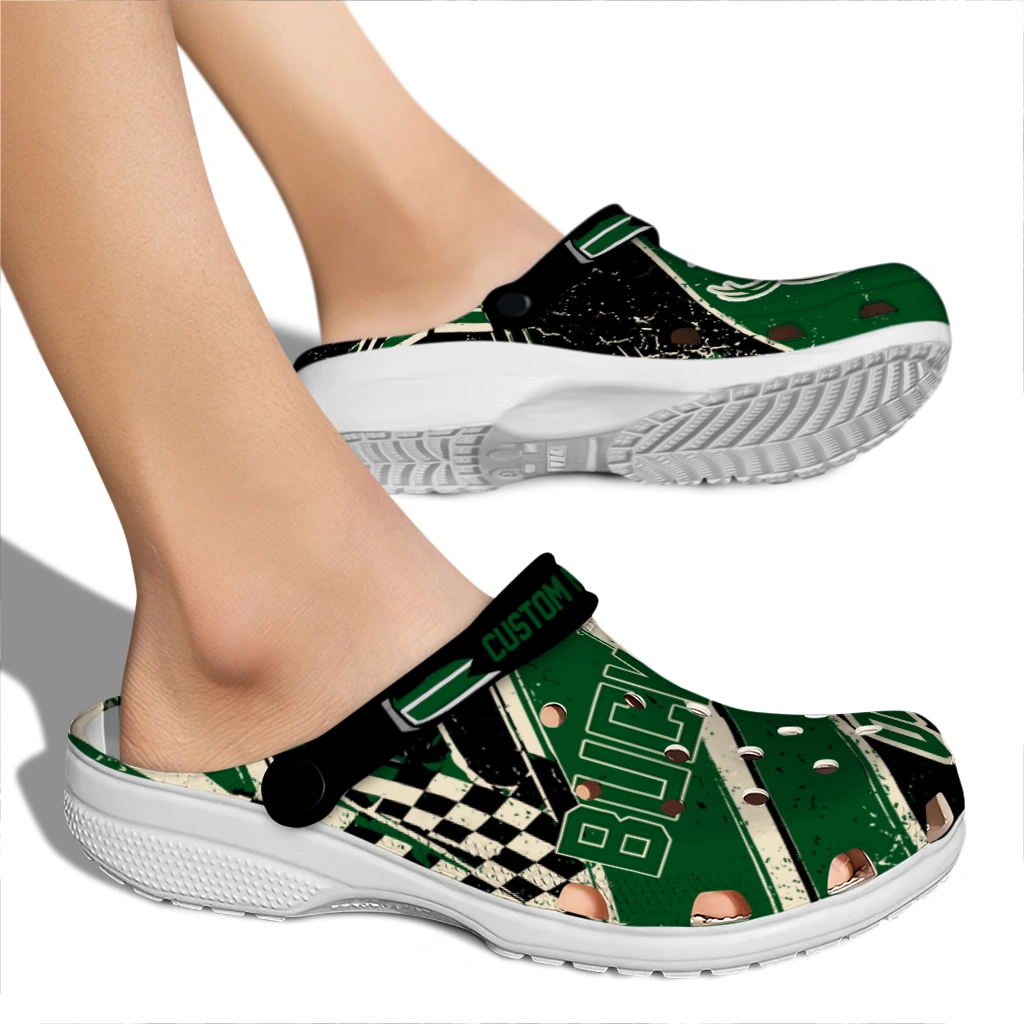 Milwaukee Bucks Clogs - Personalized Circuit Geometry Green Black 2
