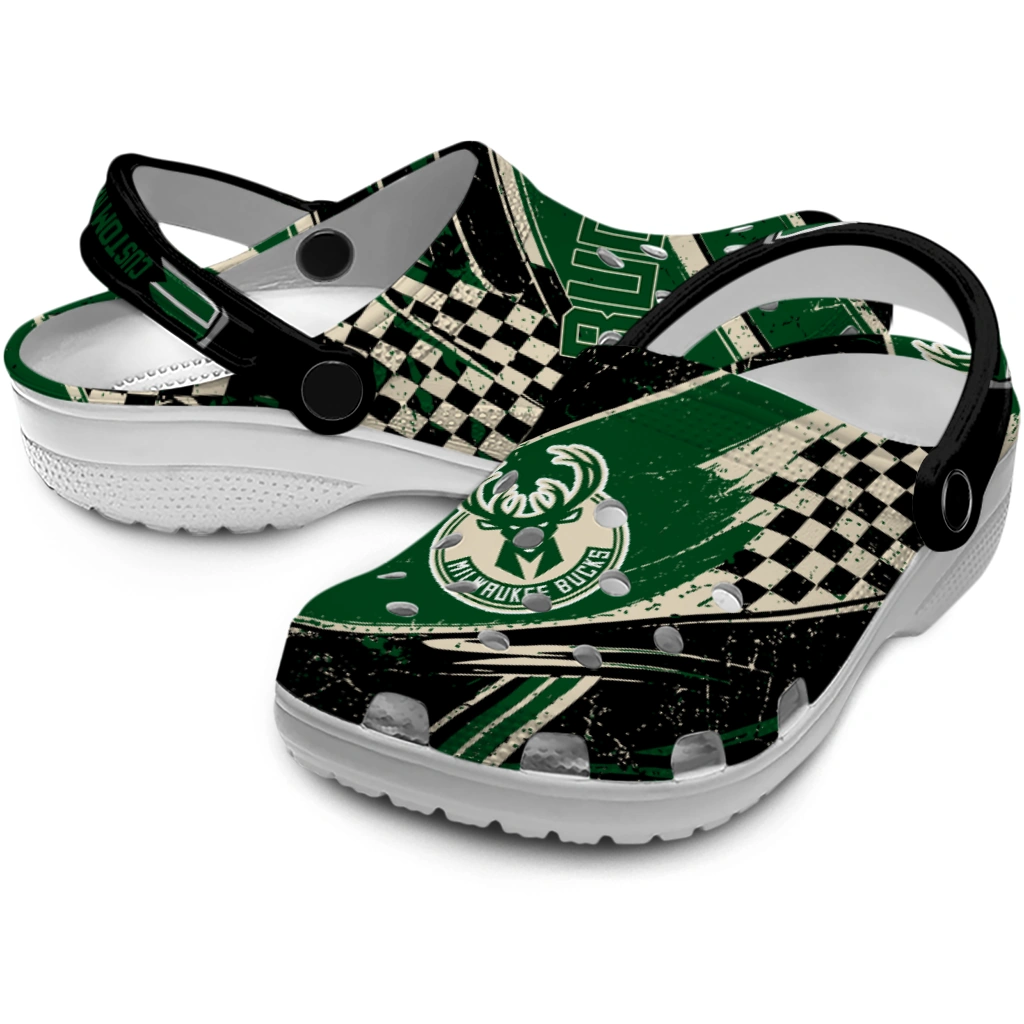 Milwaukee Bucks Clogs - Personalized Circuit Geometry Green Black 3