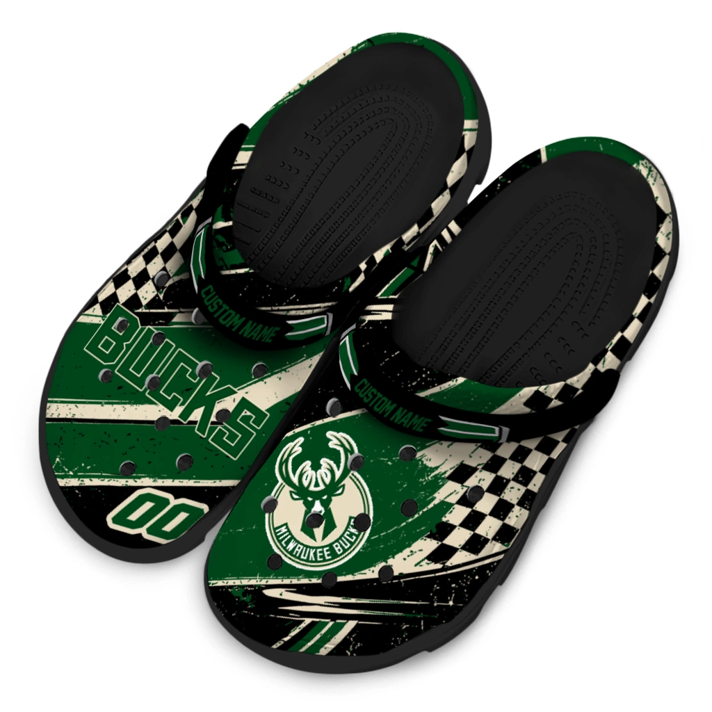 Milwaukee Bucks Clogs - Personalized Circuit Geometry Green Black 4