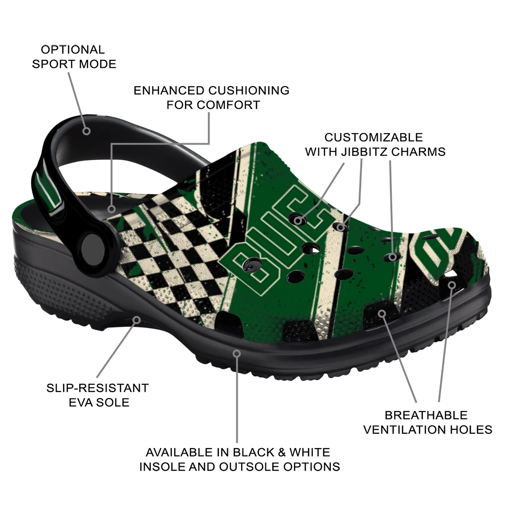 Milwaukee Bucks Clogs - Personalized Circuit Geometry Green Black 5