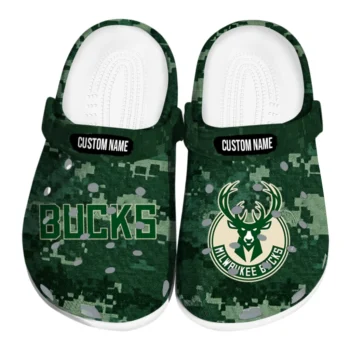Milwaukee Bucks Clogs - Personalized Digital Camo Green