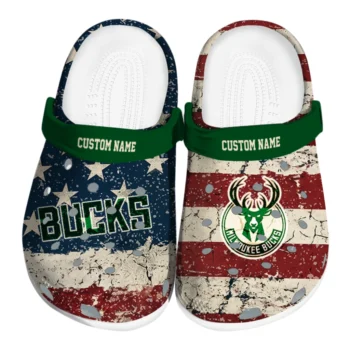 Milwaukee Bucks Clogs - Personalized Distressed Stripes Green Red Blue