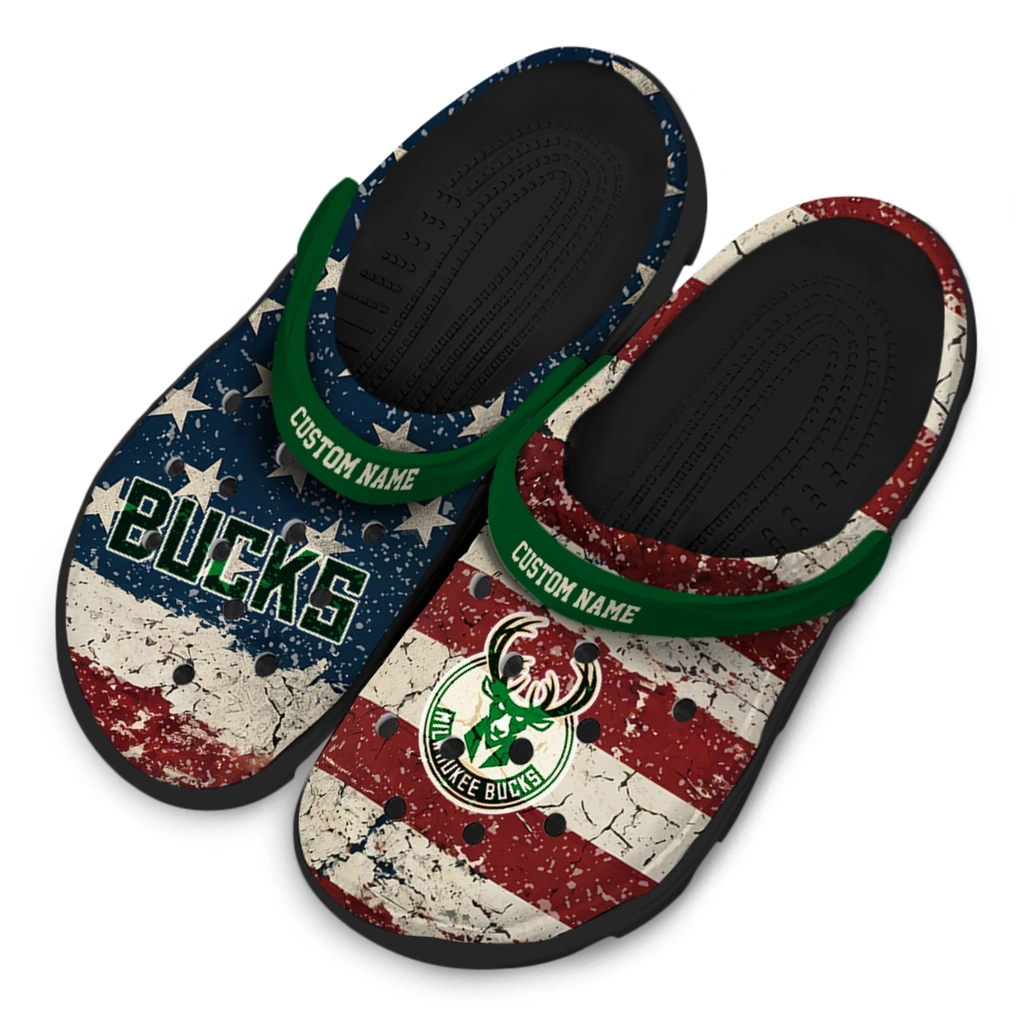 milwaukee-bucks-clog-personalized-distressed-stripes-green-red-blue-latest-model.webp