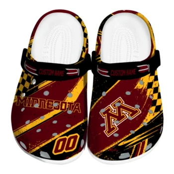 Minnesota Golden Gophers Clogs - Personalized Checkered Streaks Maroon Black