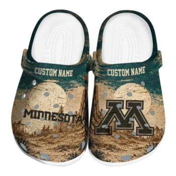 Minnesota Golden Gophers Clogs - Custom Cracked Landscape Fir Green Beige