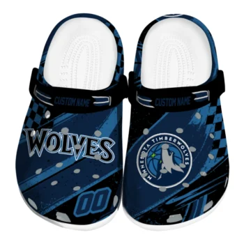 Minnesota Timberwolves Clogs - Personalized Checkered Streaks Midnight Blue Black