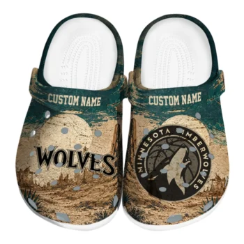 Minnesota Timberwolves Clogs - Custom Cracked Landscape Fir Green Beige