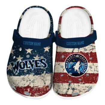 Minnesota Timberwolves Clogs - Custom Distressed Stripes Midnight Blue Red Blue